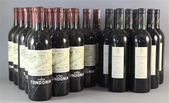 Fifteen bottles of Vina Tondonia, Rioja, 1991 (R. Lopez) and eight bottles of Don Balbino Rioja Gran Reserva,